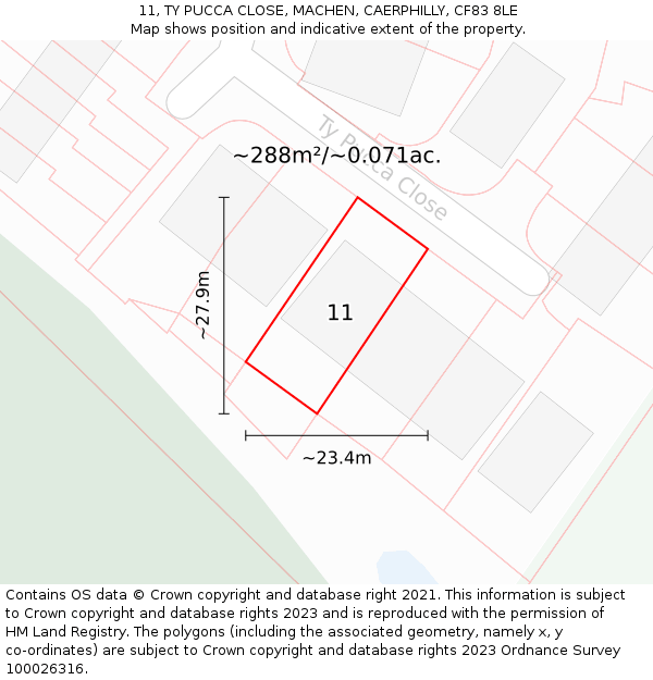 11, TY PUCCA CLOSE, MACHEN, CAERPHILLY, CF83 8LE: Plot and title map