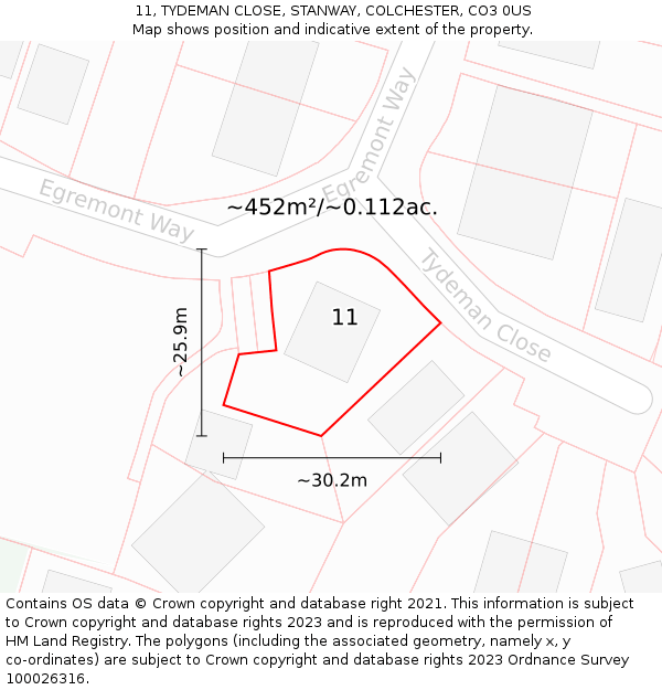 11, TYDEMAN CLOSE, STANWAY, COLCHESTER, CO3 0US: Plot and title map