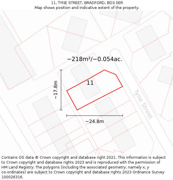 11, TYNE STREET, BRADFORD, BD3 0ER: Plot and title map