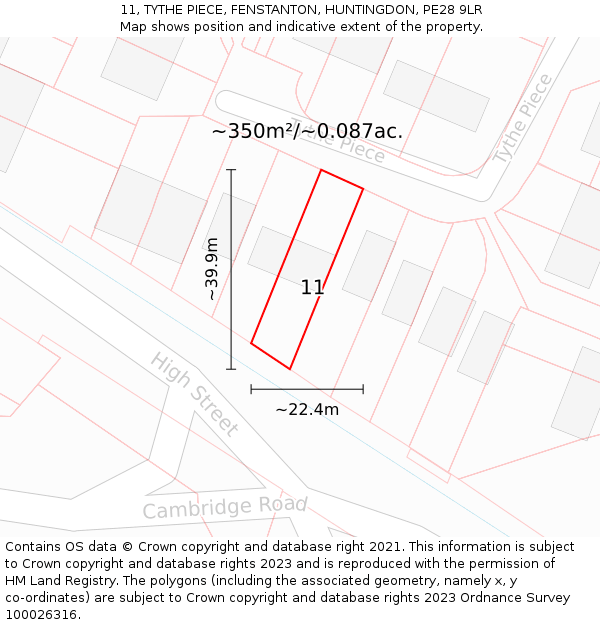 11, TYTHE PIECE, FENSTANTON, HUNTINGDON, PE28 9LR: Plot and title map