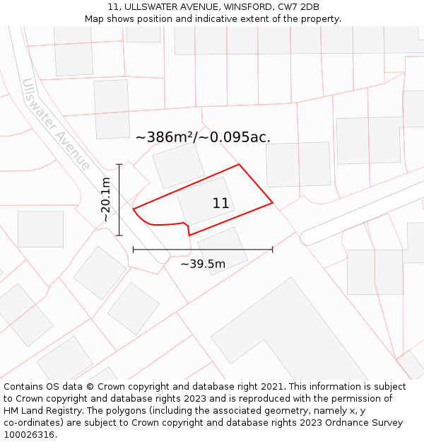 11, ULLSWATER AVENUE, WINSFORD, CW7 2DB: Plot and title map