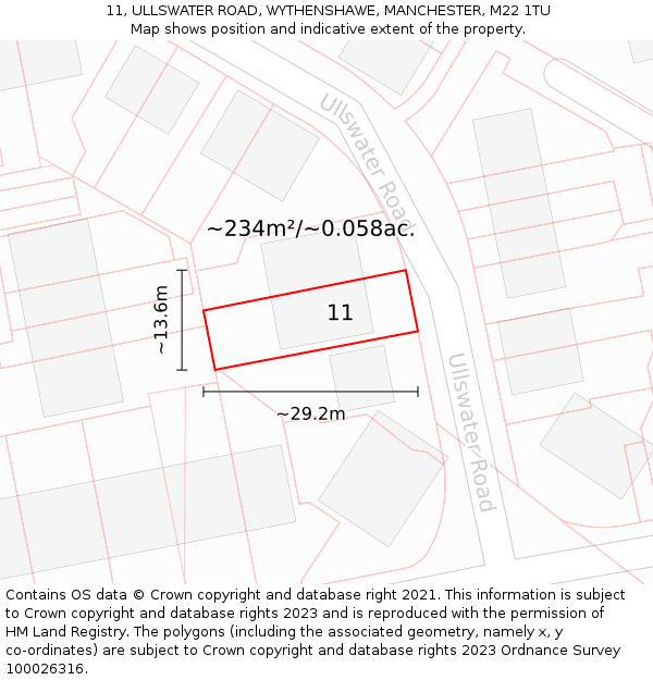 11, ULLSWATER ROAD, WYTHENSHAWE, MANCHESTER, M22 1TU: Plot and title map