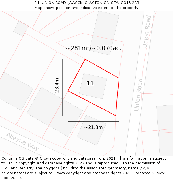 11, UNION ROAD, JAYWICK, CLACTON-ON-SEA, CO15 2RB: Plot and title map