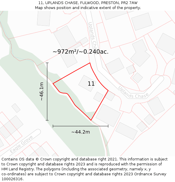 11, UPLANDS CHASE, FULWOOD, PRESTON, PR2 7AW: Plot and title map