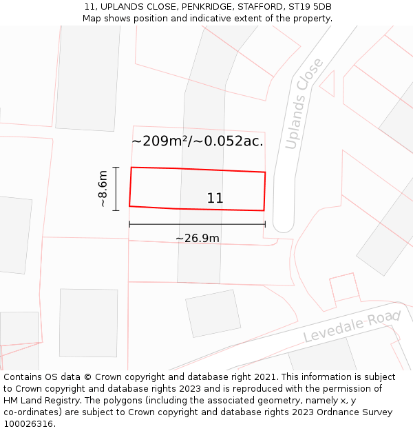 11, UPLANDS CLOSE, PENKRIDGE, STAFFORD, ST19 5DB: Plot and title map