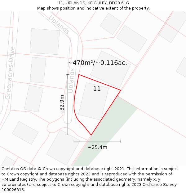 11, UPLANDS, KEIGHLEY, BD20 6LG: Plot and title map