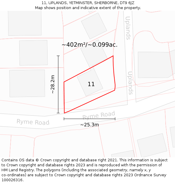 11, UPLANDS, YETMINSTER, SHERBORNE, DT9 6JZ: Plot and title map