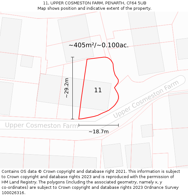 11, UPPER COSMESTON FARM, PENARTH, CF64 5UB: Plot and title map