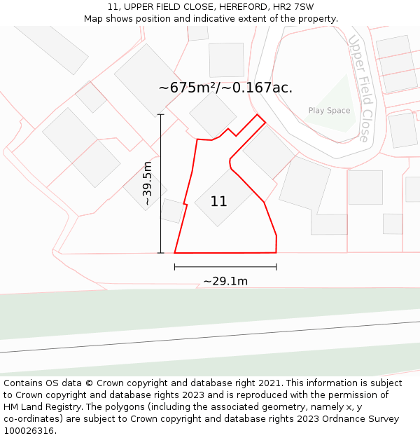 11, UPPER FIELD CLOSE, HEREFORD, HR2 7SW: Plot and title map