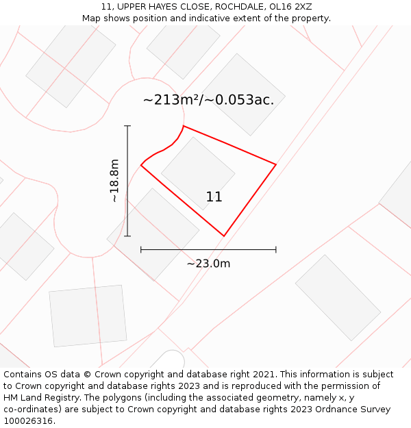 11, UPPER HAYES CLOSE, ROCHDALE, OL16 2XZ: Plot and title map