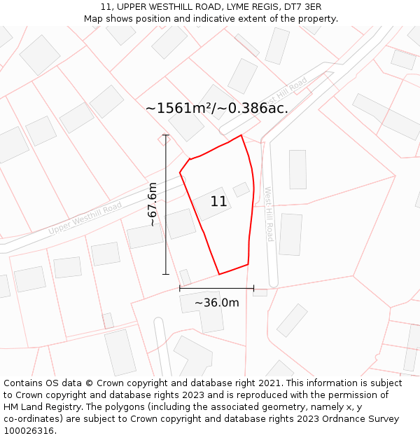 11, UPPER WESTHILL ROAD, LYME REGIS, DT7 3ER: Plot and title map