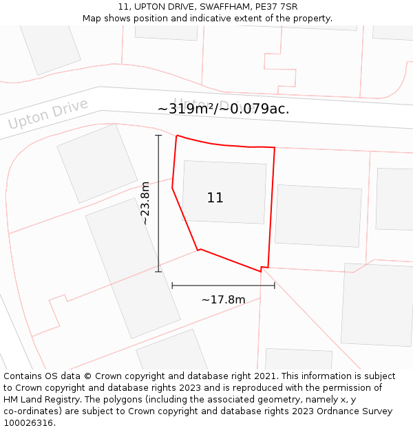 11, UPTON DRIVE, SWAFFHAM, PE37 7SR: Plot and title map