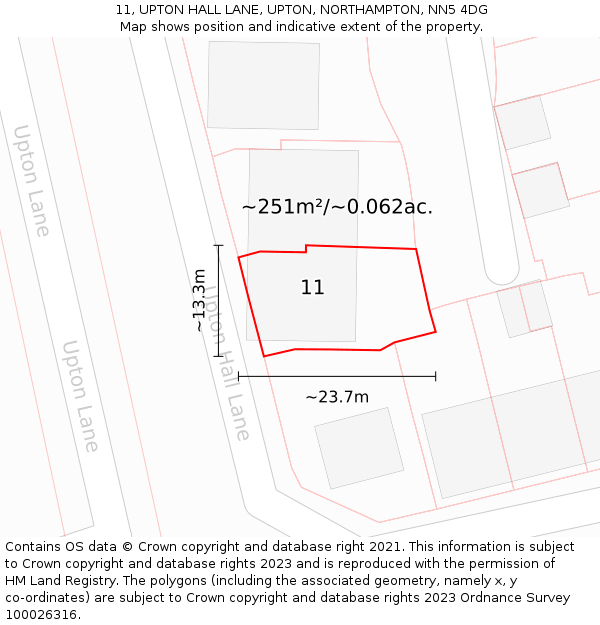 11, UPTON HALL LANE, UPTON, NORTHAMPTON, NN5 4DG: Plot and title map