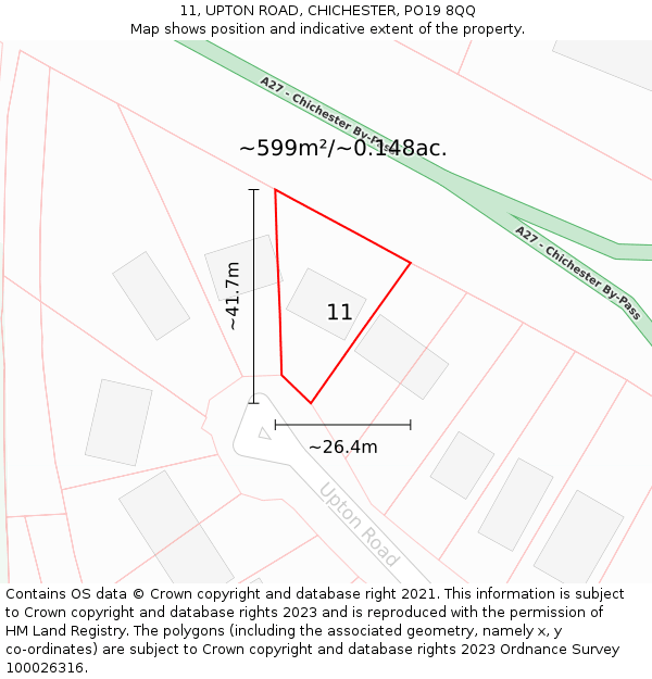 11, UPTON ROAD, CHICHESTER, PO19 8QQ: Plot and title map