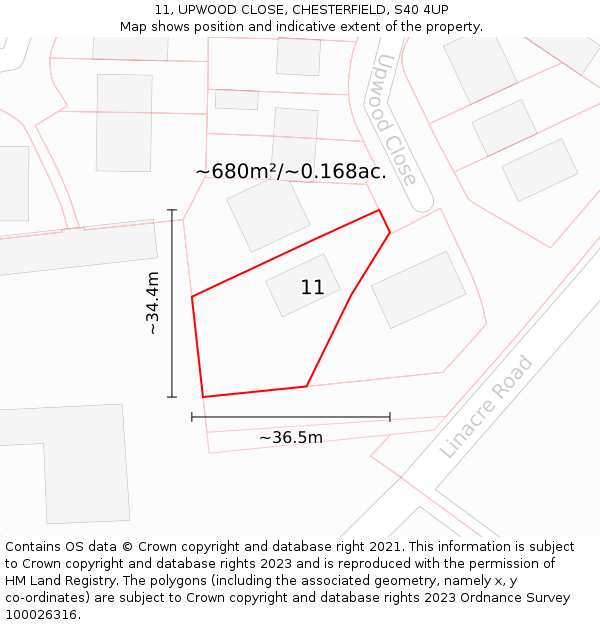 11, UPWOOD CLOSE, CHESTERFIELD, S40 4UP: Plot and title map