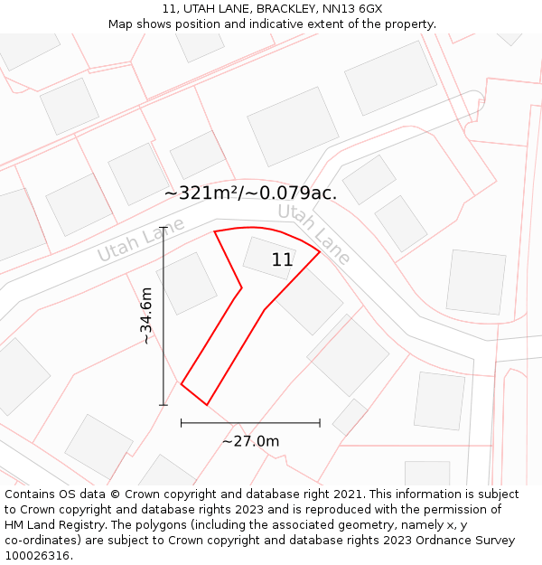 11, UTAH LANE, BRACKLEY, NN13 6GX: Plot and title map