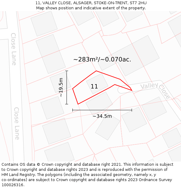 11, VALLEY CLOSE, ALSAGER, STOKE-ON-TRENT, ST7 2HU: Plot and title map