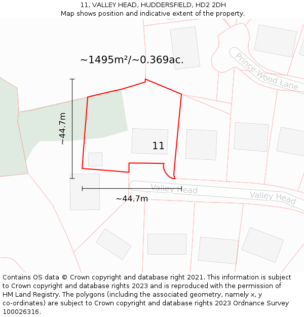 11, VALLEY HEAD, HUDDERSFIELD, HD2 2DH: Plot and title map