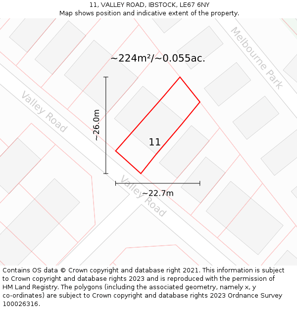 11, VALLEY ROAD, IBSTOCK, LE67 6NY: Plot and title map