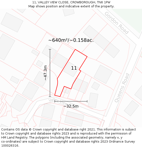 11, VALLEY VIEW CLOSE, CROWBOROUGH, TN6 1PW: Plot and title map