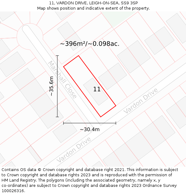 11, VARDON DRIVE, LEIGH-ON-SEA, SS9 3SP: Plot and title map