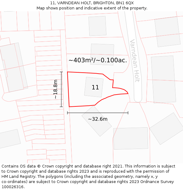 11, VARNDEAN HOLT, BRIGHTON, BN1 6QX: Plot and title map