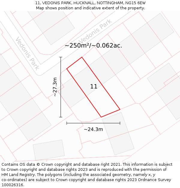 11, VEDONIS PARK, HUCKNALL, NOTTINGHAM, NG15 6EW: Plot and title map