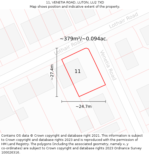 11, VENETIA ROAD, LUTON, LU2 7XD: Plot and title map