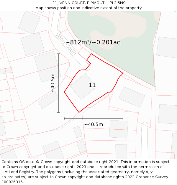 11, VENN COURT, PLYMOUTH, PL3 5NS: Plot and title map