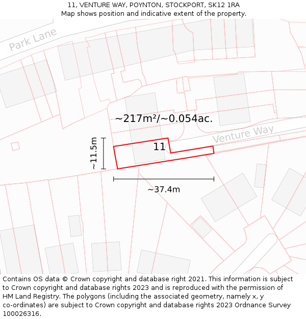 11, VENTURE WAY, POYNTON, STOCKPORT, SK12 1RA: Plot and title map