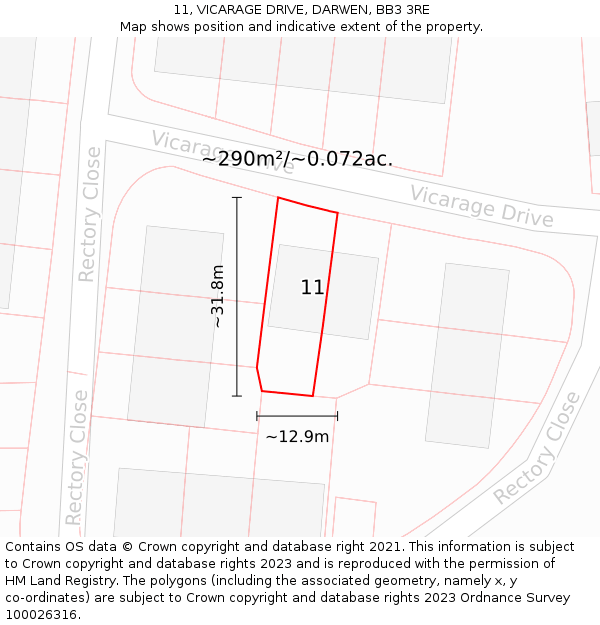 11, VICARAGE DRIVE, DARWEN, BB3 3RE: Plot and title map