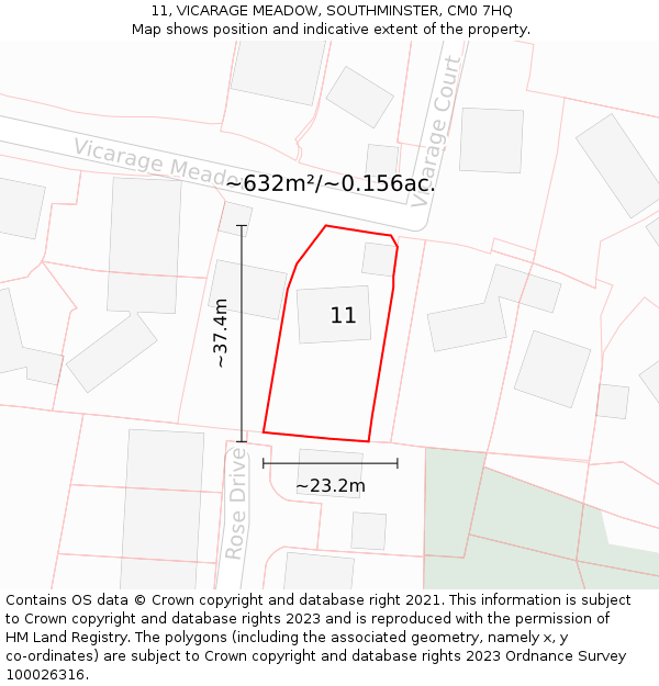 11, VICARAGE MEADOW, SOUTHMINSTER, CM0 7HQ: Plot and title map