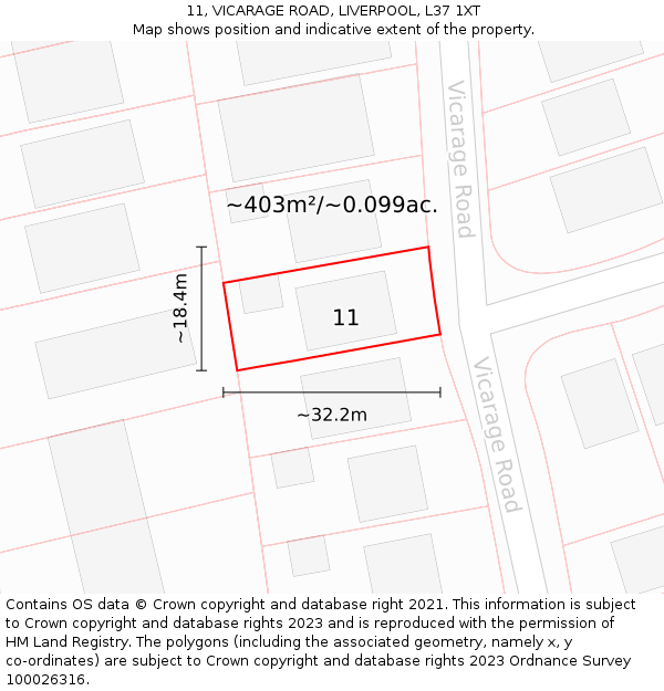 11, VICARAGE ROAD, LIVERPOOL, L37 1XT: Plot and title map