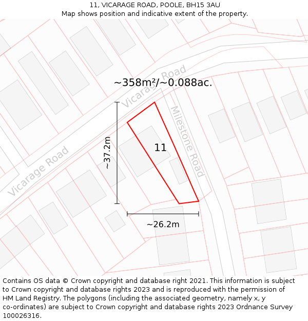 11, VICARAGE ROAD, POOLE, BH15 3AU: Plot and title map