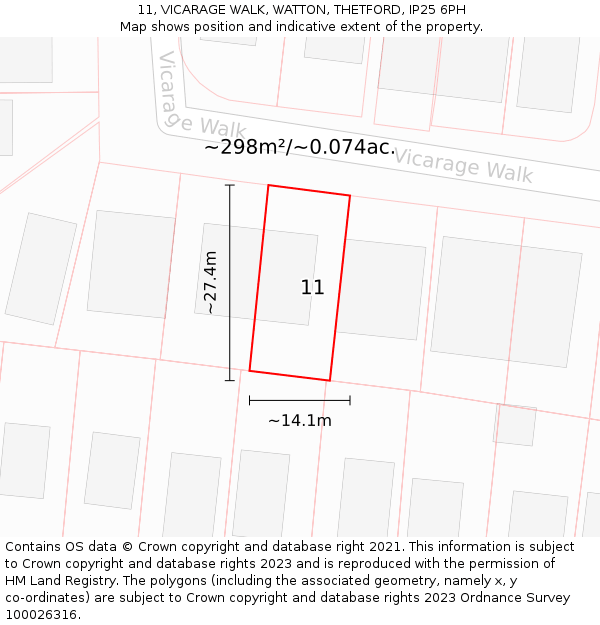 11, VICARAGE WALK, WATTON, THETFORD, IP25 6PH: Plot and title map