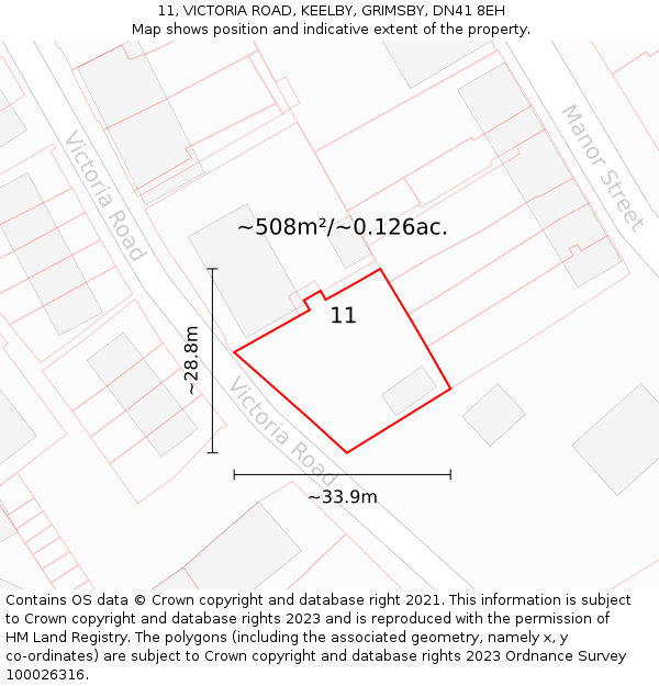 11, VICTORIA ROAD, KEELBY, GRIMSBY, DN41 8EH: Plot and title map