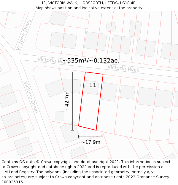 11, VICTORIA WALK, HORSFORTH, LEEDS, LS18 4PL: Plot and title map