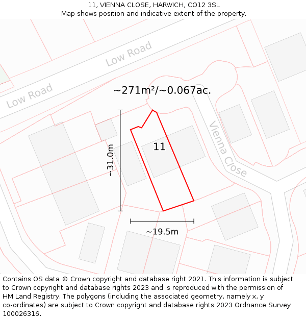 11, VIENNA CLOSE, HARWICH, CO12 3SL: Plot and title map