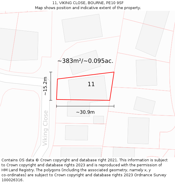 11, VIKING CLOSE, BOURNE, PE10 9SF: Plot and title map