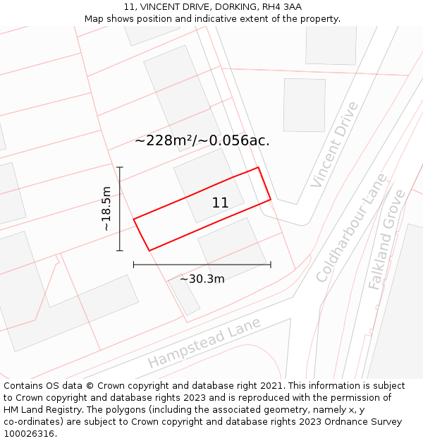 11, VINCENT DRIVE, DORKING, RH4 3AA: Plot and title map