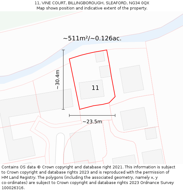 11, VINE COURT, BILLINGBOROUGH, SLEAFORD, NG34 0QX: Plot and title map