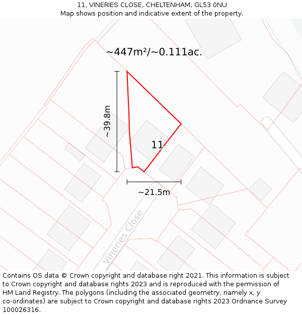 11, VINERIES CLOSE, CHELTENHAM, GL53 0NU: Plot and title map