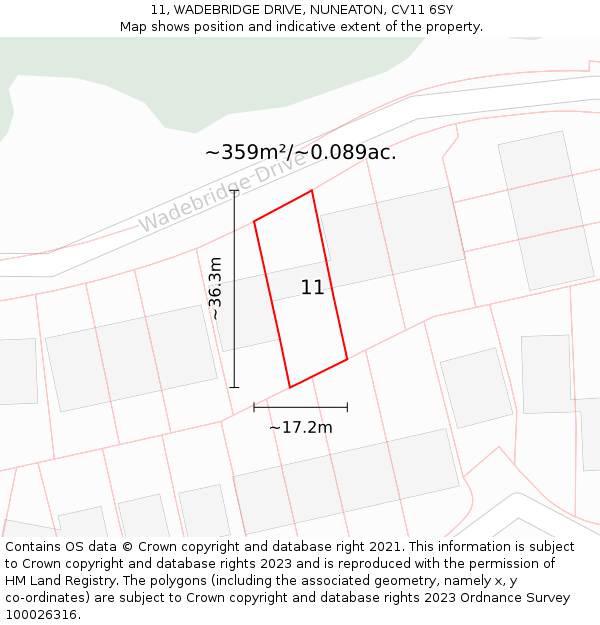 11, WADEBRIDGE DRIVE, NUNEATON, CV11 6SY: Plot and title map
