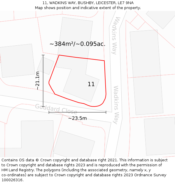 11, WADKINS WAY, BUSHBY, LEICESTER, LE7 9NA: Plot and title map