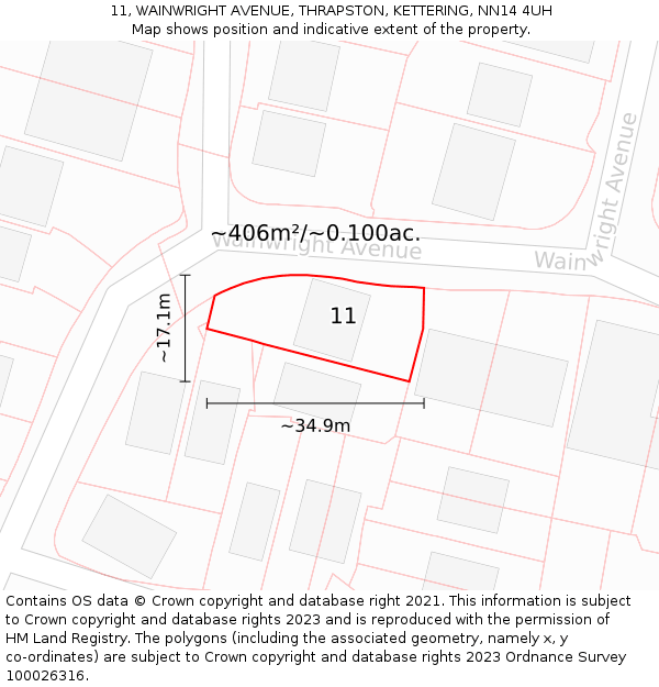 11, WAINWRIGHT AVENUE, THRAPSTON, KETTERING, NN14 4UH: Plot and title map