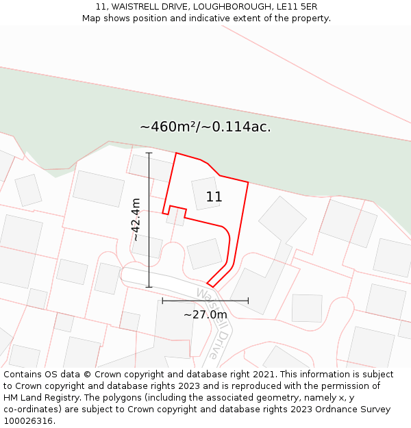 11, WAISTRELL DRIVE, LOUGHBOROUGH, LE11 5ER: Plot and title map