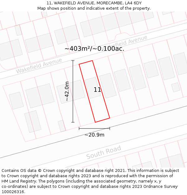 11, WAKEFIELD AVENUE, MORECAMBE, LA4 6DY: Plot and title map