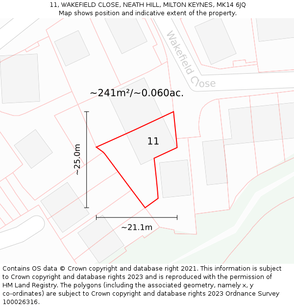 11, WAKEFIELD CLOSE, NEATH HILL, MILTON KEYNES, MK14 6JQ: Plot and title map