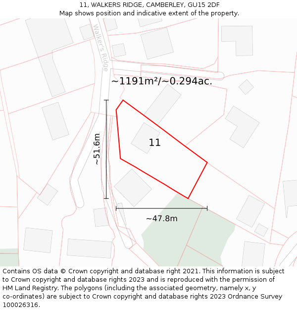 11, WALKERS RIDGE, CAMBERLEY, GU15 2DF: Plot and title map