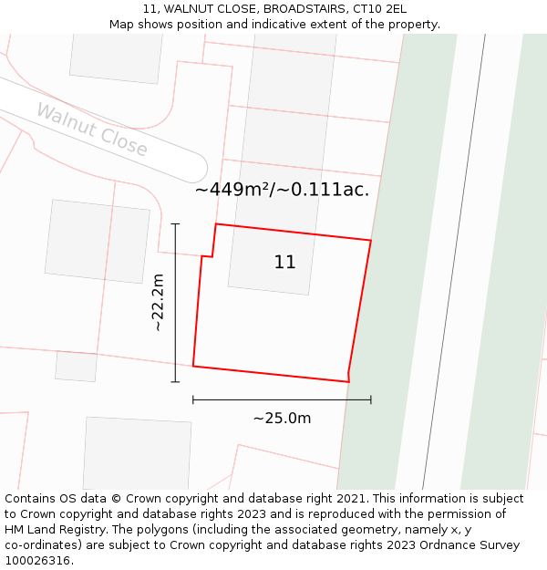 11, WALNUT CLOSE, BROADSTAIRS, CT10 2EL: Plot and title map